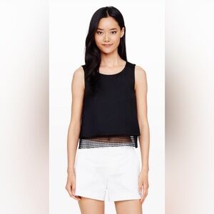 Club Monaco Sleeveless Black Mesh-Hem Cropped Top